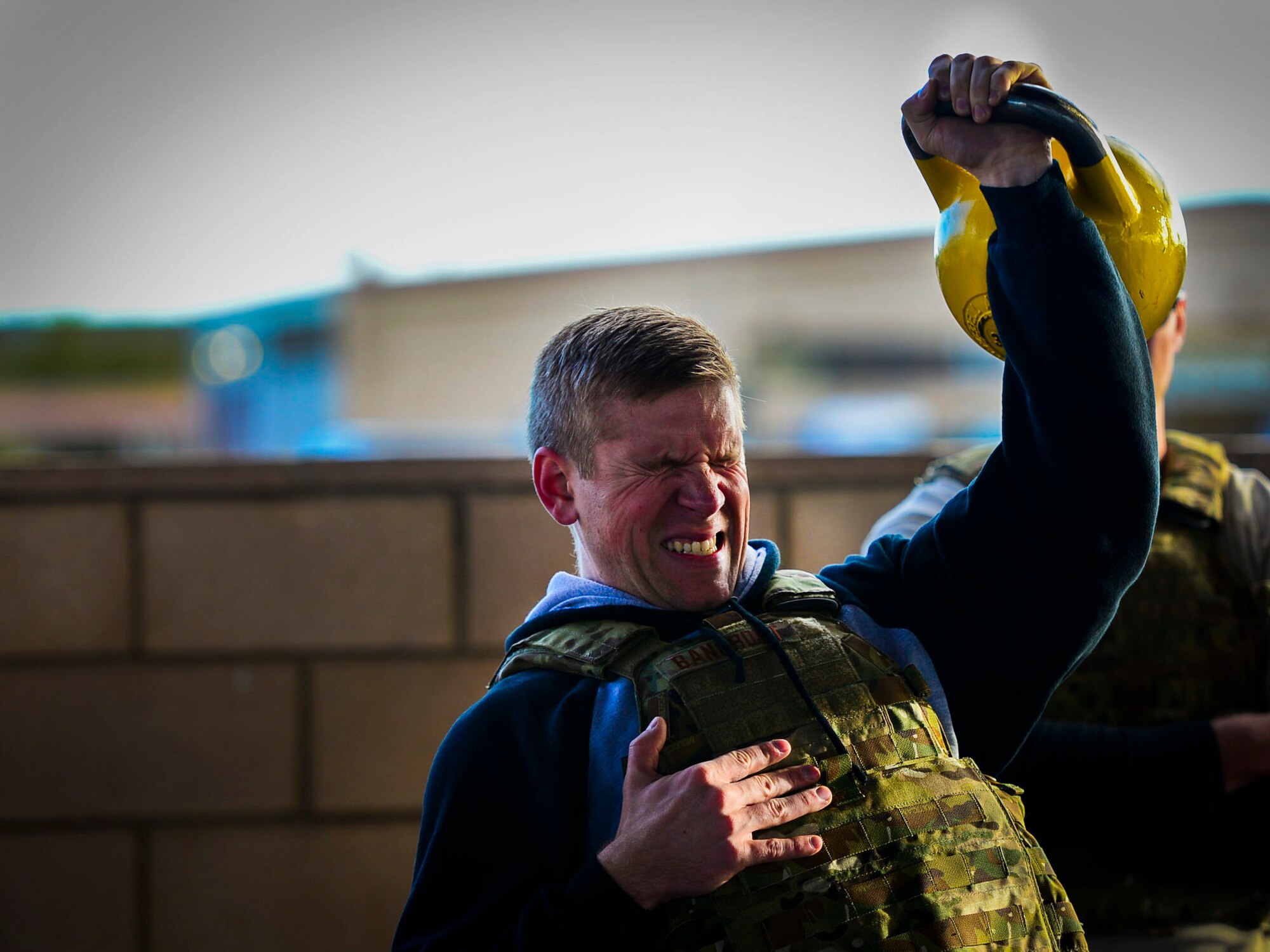U.S. Air Force Senior Airman Ryan Banecroft, 27th Special Operations Civil Engineer Squadron Explosive Ordnance Disposal  technincian, performs box jumps during the 3rd annual EOD 132 workout Nov. 10, 2016, at Cannon Air Force Base, N.M.. This annual workout is in honor of the 132 EOD technicians who have passed away since the 9/11 tragedy. (U.S. Air Force photo by Staff Sgt. Eboni Reams/Released)