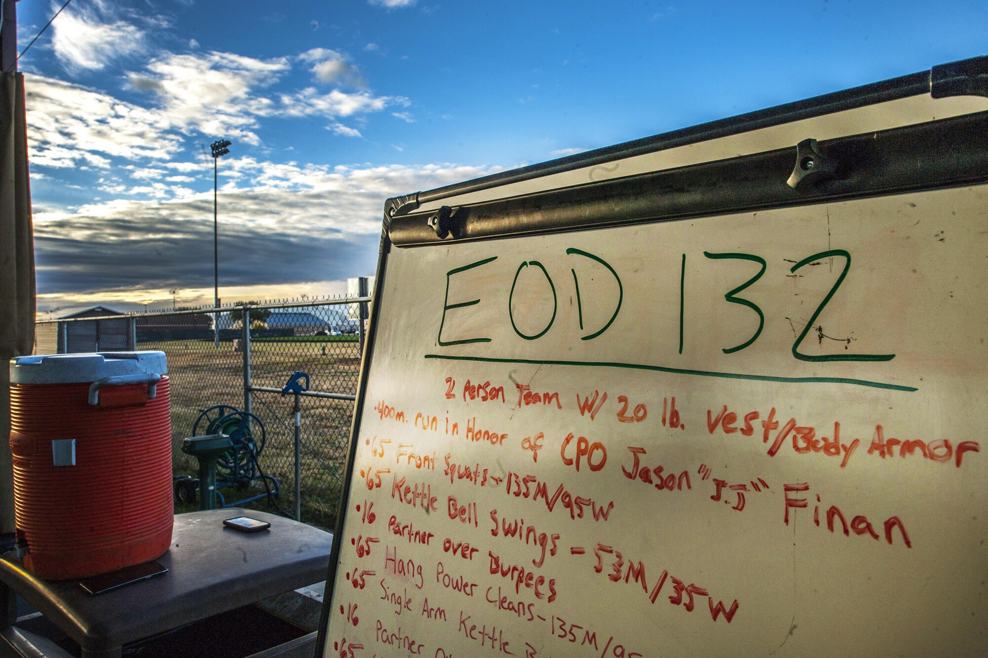 The 27th Special Operations Civil Engineer Squadron Explosive Ordnance Disposal  flight and base participants, completed the 3rd annual EOD 132 workout Nov. 10, 2016 at Cannon Air Force Base, N.M.. This annual workout is in honor of the 132 EOD technicians who have passed away since the 9/11 tragedy. (U.S. Air Force photo by Staff Sgt. Eboni Reams/Released)