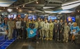 Soldiers, airmen, Marines and sailors, gather with the Carolina Panthers during the Pro vs. GI Joe video game challege in Charlotte, N.C., Nov. 7, 2016. (U.S. Army Reserve photo by Sgt. Stephanie A. Hargett/ released)