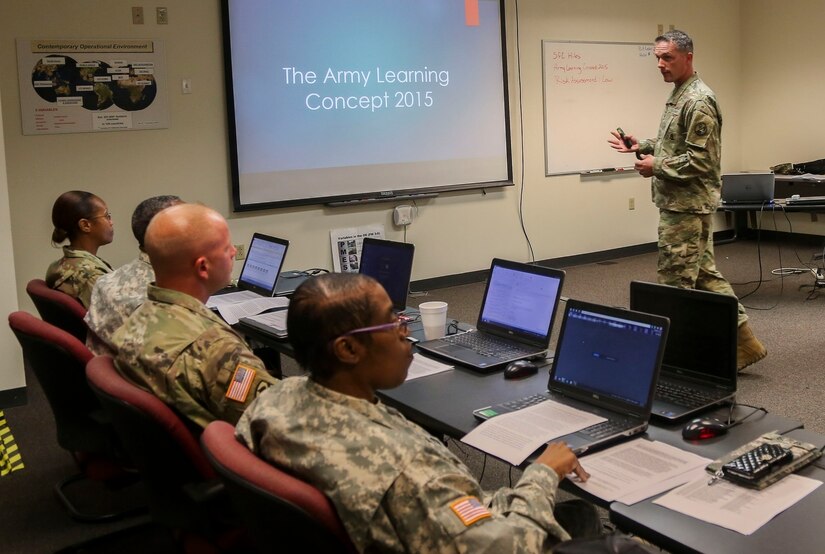 Sgt. 1st Class Kevin Hiles, of the 94th Training Division, teaches a class during the 80th Training Command's 2016 Instructor of the Year competition at Fort Knox, Ky., Oct. 22, 2016. Hiles won the Noncommissioned Officer IOY. Photo taken by Spc. Sarah Ruiz, 55th Signal Company (Combat Camera).