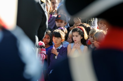 Elementary students recite the Pledge of Allegiance at a flag raising ceremony conducted by the 63rd Regional Support Command, Nov. 10, Christa McAuliffe Elementary School, Saratoga, Calif. (U.S. Army Reserve photo by Alun Thomas, 63rd RSC Public Affairs)