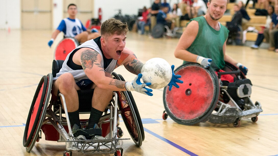 <strong>Photo of the Day: Nov. 16, 2016</strong><br/><br />Marine Corps Lance Cpl. Dakota Boyer catches the ball at the goal line during a wheelchair rugby game at Joint Base Andrews, Md., Nov. 14, 2016. The game was one of several scrimmages during a sports clinic for wounded warriors. DoD photo by EJ Hersom<br/><br /><a href="http://www.defense.gov/Media/Photo-Gallery?igcategory=Photo%20of%20the%20Day"> Click here to see more Photos of the Day. </a>