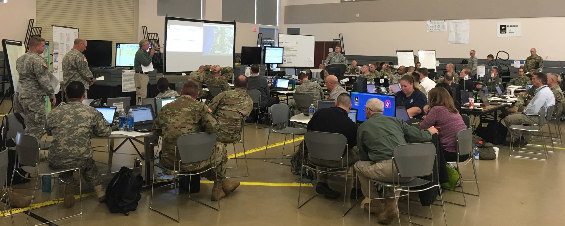 Soldiers assigned to Army North along with civilians working for the Federal Emergency Management Agency, or FEMA, and other Oregon state agencies conduct scenario based crises management training at the Oregon National Guard center in Clackamas, outside of Portland, Ore., Oct. 30-Nov. 4.