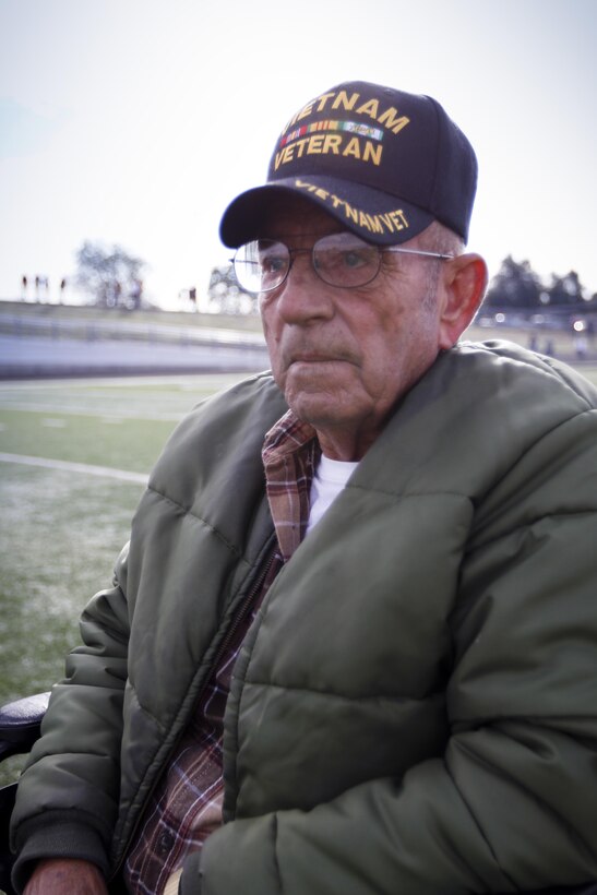 SSG WC Richardson Ret. wipes his eyes after being honored in a Veterans Day Memorial Ceremony Nov. 11, 2016. Richardson served over 2 years in Vietnam during the Vietnam War; the people of Gatesville honored him and other veterans from our military in the ceremony.(U.S. Army photo by Sgt. Christopher Bigelow)
