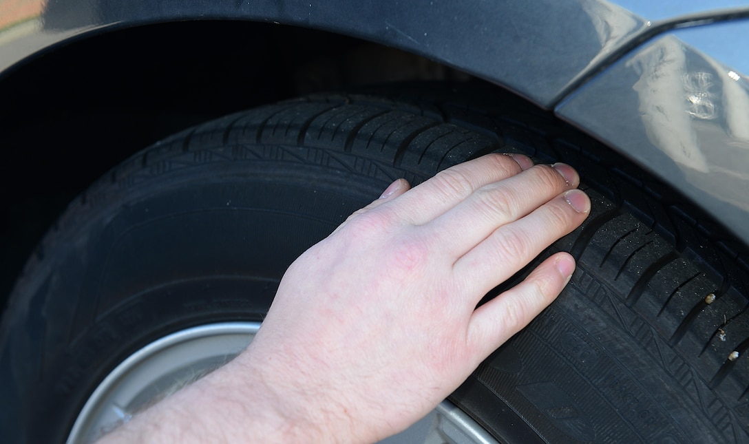 According to the U.S. Department of Transportation, tire tread should have approximately 2/32 of an inch of remaining tread depth to reduce the risk of hydroplaning in the rain at highway speeds and losing traction in snow.  When traveling, be sure to check tire tread and ensure it is the proper depth for the areas you will be traveling through. (U.S. Air Force photo by Staff Sgt. Teresa J. Cleveland)