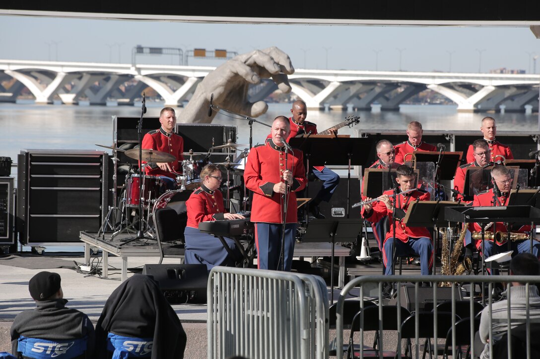 On Sunday, Nov. 13, 2016 the Marine Big Band performed sounds of the season as part of the tree lighting festivities at National Harbor in Maryland. (U.S. Marine Corps photo by Master Sgt. Kristin duBois/released)