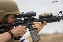 Retired Maj. Gen. James Myatt, now the president and CEO of the Marines’ Memorial Association, fires an M4A1 carbine during a shooting drill aboard Marine Corps Base Camp Pendleton, Calif., Sept. 19, 2016. Started in 1946, the MMA honors the sacrifices of members of the armed forces. (U.S. Marine Corps photo by Lance Cpl. Bradley J. Morrow)