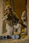 A Marine with 3rd Battalion, 5th Marines, 1st Marine Division, spots a potential improvised explosive device during an immediate action demonstration for members of the Marines’ Memorial Association aboard Marine Corps Base Camp Pendleton, Calif., Sep. 19, 2016. The Marines were placed in an IED scenario inside of the Infantry Immersion Trainer, a training complex that creates real-life scenarios for Marines to demonstrate and hone their military skills. (U.S. Marine Corps photo by Lance Cpl. Bradley J. Morrow)