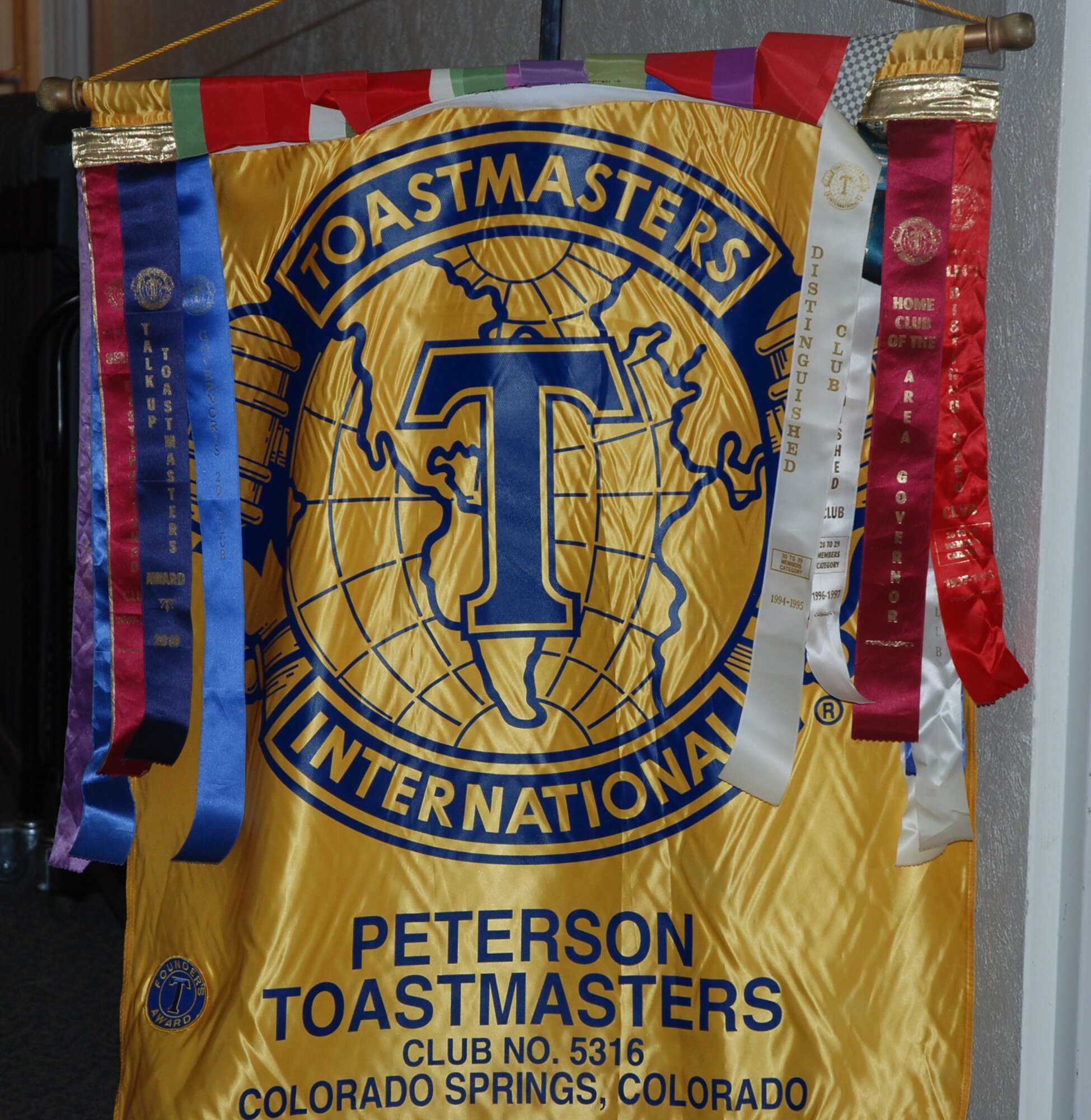 PETERSON AIR FORCE BASE, Colo. –Peterson Toastmasters Club has been meeting on base for more than 30 years, helping members become better speakers and leaders. The club meets at the chapel each Tuesday at 11:35 a.m., but the room changes so the club banner marks the official meeting place. (U.S. Air Force photo by Dave Smith)