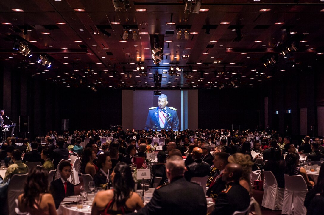 Hundreds gathered at the Sheraton Walker Hill  Vista Hall on Thursday, 10 November, for the U. S. Marine Corps Forces Korea 241st “Marine Corps Birthday Ball,” a tradition steeped in history that included a message that was read to all Marine commands throughout the world.  The guest of honor was Army General Vincent K. Brooks, commander of United States Forces Korea, United Nations Command and ROK-U.S. Combined Forces Command.  The Marine Corps' birthday is a day of pride and respect, and its celebration is one of the most revered traditions in the Corps. Each year, on November 10th, Marines around the world celebrate what they see as their "second" birthday, the day the United States Marine Corps was born.