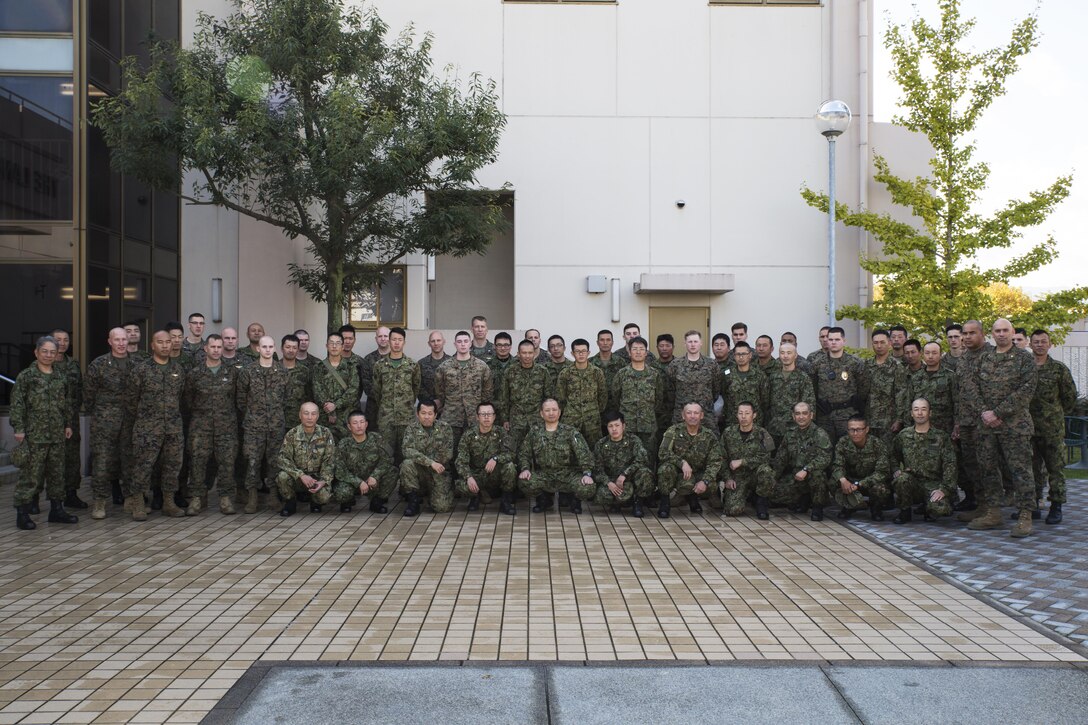 U.S. Marines and Japan Ground Self Defense Force members executed exercise Active Shield at Marine Corps Air Station Iwakuni, Japan, Nov. 11, 2016. Active Shield is an annual exercise designed to test the abilities of U.S. and Japanese forces to work alongside each other to protect and defend Marine Corps Air Station Iwakuni and other U.S. assets in the region. (U.S. Marine Corps photo by Lance Cpl. Joseph Abrego)
