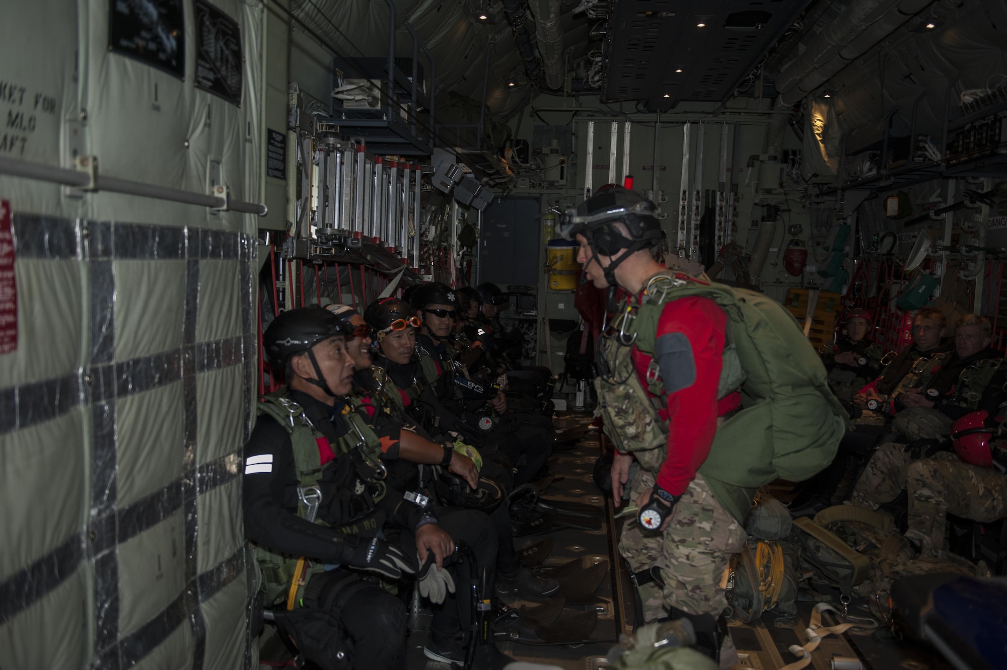 U.S. Air Force Airmen from the 31st Rescue Squadron and Japan Air Self-Defense Force pararescuemen prepare for Exercise Keen Sword 17 Nov. 10, 2016, off the coast of Okinawa, Japan. During Keen Sword, the 17th SOS and JASDF worked together for exercises such as a mass casualty exercise and coordinating rescue efforts. (U.S. Air Force photo by Senior Airman Lynette M. Rolen/Released)