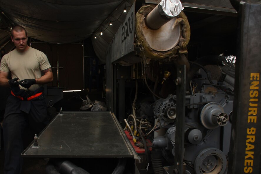 This week's Rock Solid Warrior is Senior Airman Hunter Reed, a 386th Expeditionary Maintenance Squadron aerospace ground equipment journeyman. Reed is deployed from the 436th Maintenance Squadron at the 436th Airlift Wing. (U.S. Air Force photo/Senior Airman Andrew Park)