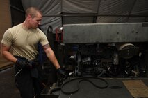 This week's Rock Solid Warrior is Senior Airman Hunter Reed, a 386th Expeditionary Maintenance Squadron aerospace ground equipment journeyman. Reed is deployed from the 436th Maintenance Squadron at the 436th Airlift Wing. (U.S. Air Force photo/Senior Airman Andrew Park)