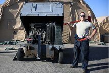 This week's Rock Solid Warrior is Senior Airman Hunter Reed, a 386th Expeditionary Maintenance Squadron aerospace ground equipment journeyman. Reed is deployed from the 436th Maintenance Squadron at the 436th Airlift Wing. (U.S. Air Force photo/Senior Airman Andrew Park)