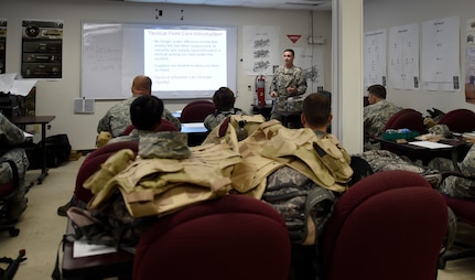 Members of Joint Base Charleston participate in a combat life saver skills and care under fire course during the first JB Charleston Combat Skills Training course here, Sept. 27, 2016. This course was created to help future deployers  receive “hands-on” CST. The feedback from participants in the course was critical to assist base leadership and CST instructors determine how to improve the course for future Team Charleston service members. 