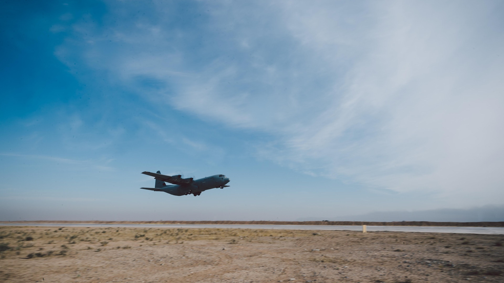 An Iraqi air force C-130 departs from Qayyarah West Airfield, Iraq, after delivering personnel and cargo in support of Combined Joint Task Force - Operation Inherent Resolve, Nov. 13, 2016. The airfield at Qayyarah West was recaptured from Da’esh by Iraqi forces in July 2016, and has been refurbished by Coalition engineers to allow the re-commencement of air operations. Qayyarah Airfield is now a vital logistical hub, opening an air corridor in support of the battle to liberate Mosul as well as operations throughout northern Iraq. (U.S. Air Force photo by Senior Airman Jordan Castelan)

