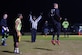 A member from the 497th Intelligence, Surveillance and Reconnaissance Wing team celebrates after scoring during the Intramural Football Championship game at Joint Base Langley-Eustis, Va., Nov. 10, 2016. After competing against several other teams during the season the 497th ISRW made it to championship game to compete for the title. (U.S. Air Force photo by Senior Airman Kimberly Nagle) 