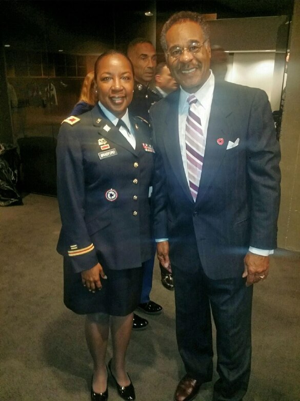 Colonel Bradford takes a moment with Missouri Congressman, Emanuel Cleaver II.