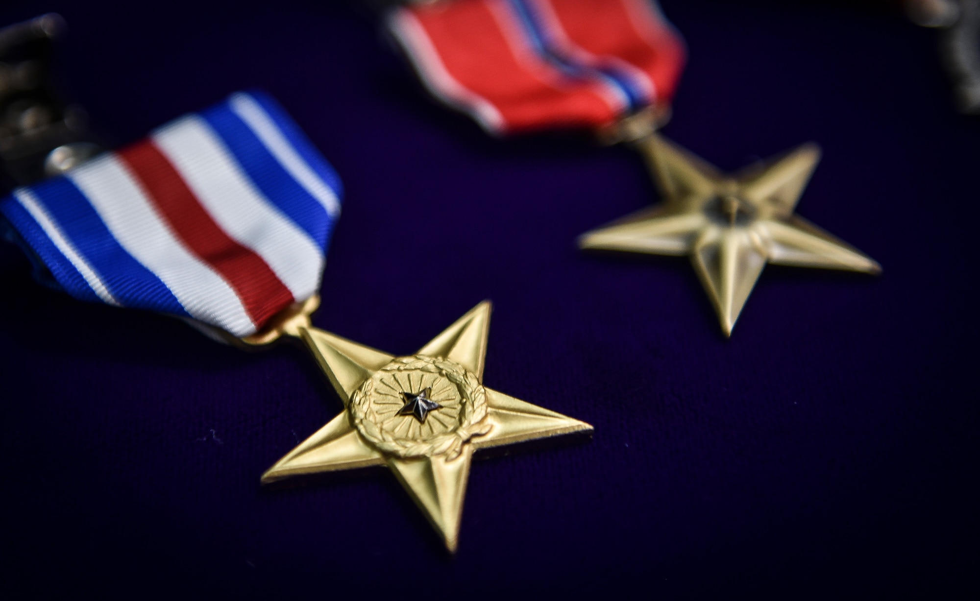 The 73rd Silver Star Medal awarded to an Airman since 9/11 lays on a table before a presentation ceremony at Joint Base Lewis-McChord, Wash., Nov. 16, 2016. The Silver Star Medal is the third-highest medal awarded for gallantry against an armed enemy of the U.S. in combat and was awarded to Staff Sgt. Keaton Thiem, a combat controller with the 22nd Special Tactics Squadron, for using air power to ensure the safety of his 100-plus man SOF element during a 14-hour firefight with no regard for his own personal safety, while deployed with U.S. Army Special Operations Forces in Afghanistan.(U.S. Air Force photo by Senior Airman Ryan Conroy)