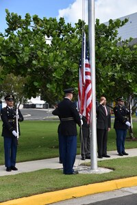 Veterans, family members, and fellow employees gathered at the Amgen headquarters for a Flag raising ceremony and Veterans Day event on November 10.