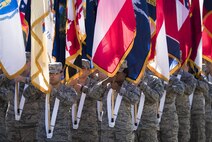 Barksdale Airmen march in the Veterans Parade at the State Fair of Louisiana in Shreveport, Nov. 13, 2016. As part of the parade, 50 Airmen marched down the route, each holding a state flag. (U.S. Air Force photo/Senior Airman Damon Kasberg)