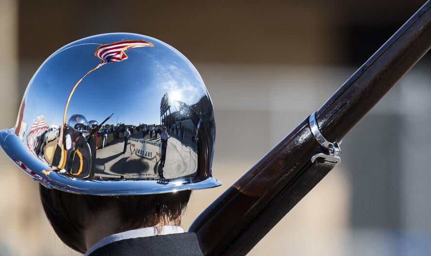 A member of the Northwood High School Junior ROTC marches in the Veterans Parade at the State Fair of Louisiana in Shreveport, Nov. 13, 2016. Hundreds of people, including Airmen, Soldiers and students participated in the parade to honor veterans. (U.S. Air Force photo/Senior Airman Damon Kasberg)