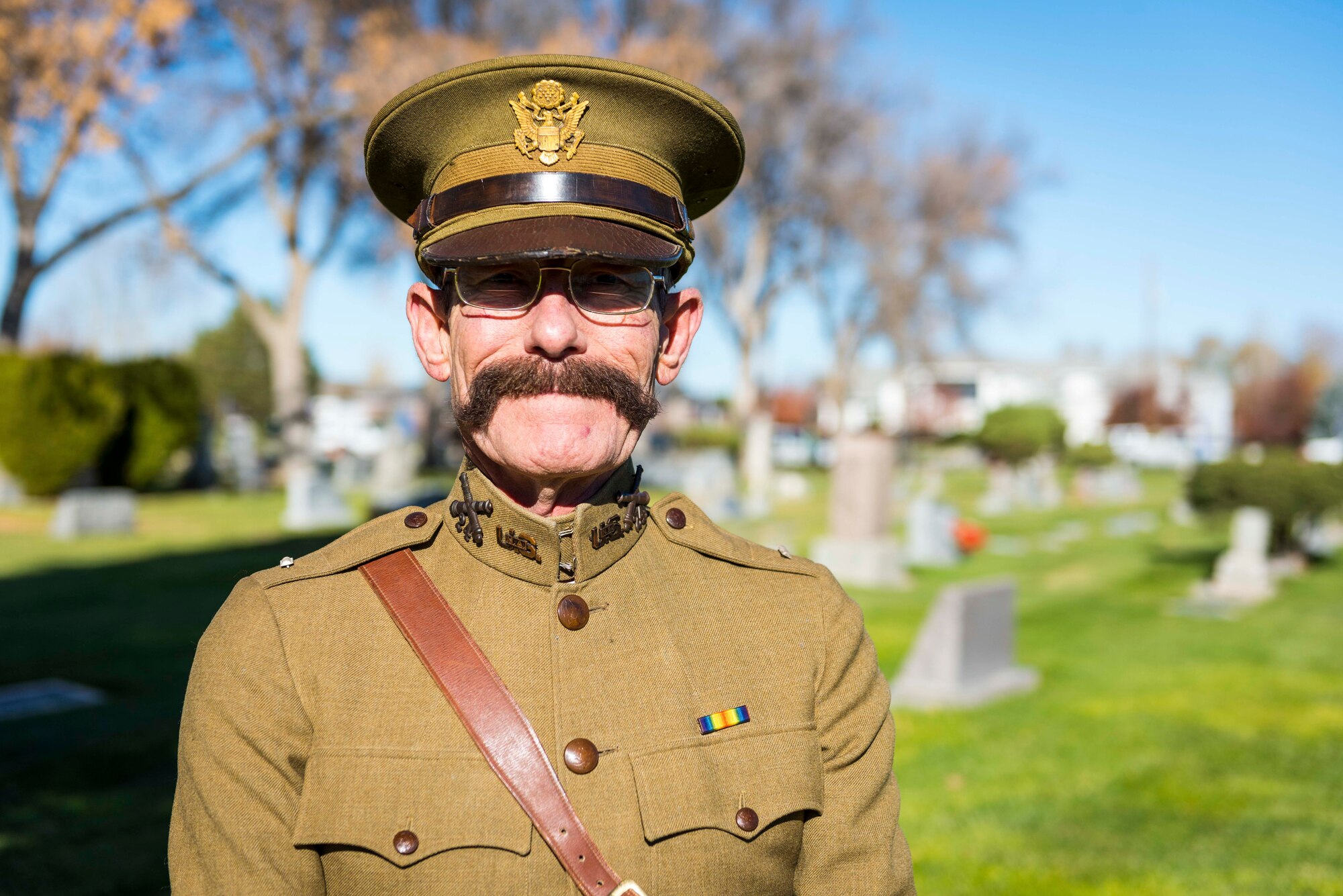 An American Legion post commander sports an authentic World War I U.S. Army uniform at the annual Veterans Day ceremony at Mountain Home, Idaho, Nov. 11, 2016. The ceremony was held to honor veterans both past and present. (U.S. Air Force photo by Senior Airman Connor J. Marth/Released)