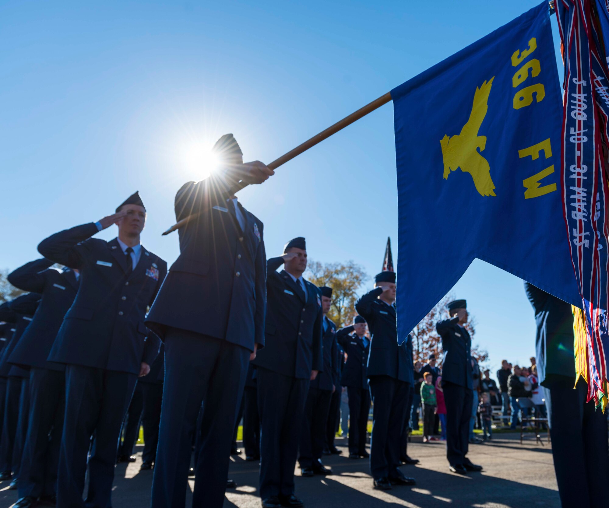 American Legion members post before performing a 21 gun salute at the annual Veterans day ceremony at Mountain Home, Idaho, Nov. 11, 2016. The ceremony honors veterans both past and present for their sacrifices for their country. (U.S. Air Force photo by Senior Airman Connor J. Marth/Released)
