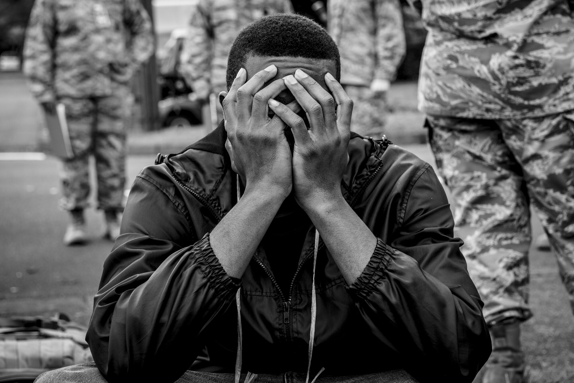 A simulated victim pretends to be in pain during a natural disaster exercise on Nov. 15, 2016, at Yokota Air Base, Japan. The exercise simulated a large scale earthquake in the Tokyo metropolitan area and the effects it would have on base operations. (U.S. photo by Airman 1st Class Donald Hudson/Released)