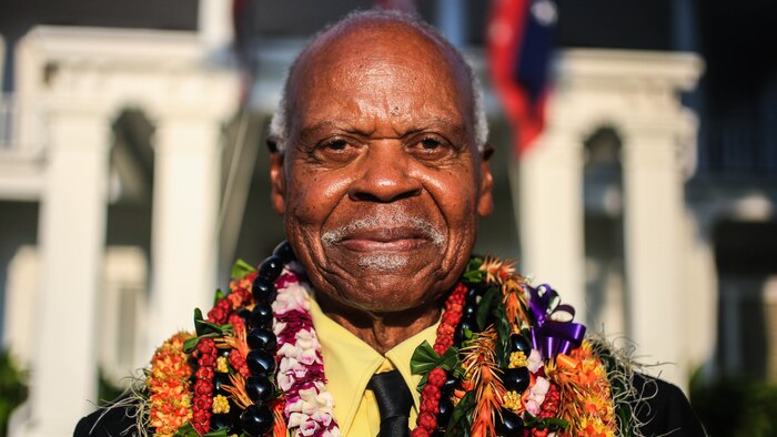 Dr. Ernest James Harris, Jr. smiles after receiving the Congressional Gold Medal during a ceremony in Honolulu Nov. 12, 2016. Harris was awarded his Congressional Gold Medal for his service as a Montford Point Marine. 