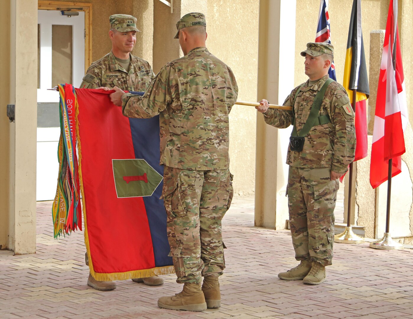 BAGHDAD - The 1st Infantry Division assumed command of the Combined Joint Forces Land Component Command - Operation Inherent Resolve from the 101st Airborne Division (Air Assault) during a Transfer of Authority ceremony today at Forward Operating Base, Union III, Iraq.

