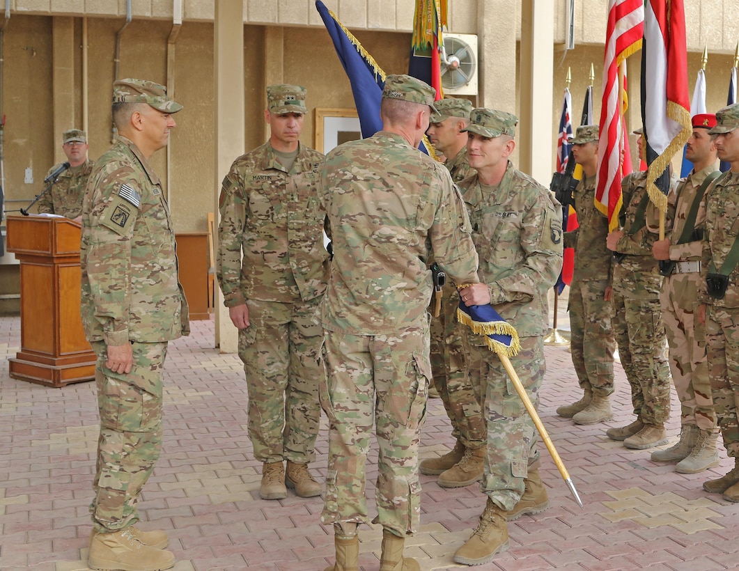BAGHDAD - The 1st Infantry Division assumed command of the Combined Joint Forces Land Component Command - Operation Inherent Resolve from the 101st Airborne Division (Air Assault) during a Transfer of Authority ceremony today at Forward Operating Base, Union III, Iraq.

Maj. Gen. Joseph Martin, commanding general, 1st Inf. Div. and Fort Riley, relieved Maj. Gen. Gary J. Volesky, commanding general, 101st Abn. Div. (Air Assault) and Fort Campbell as the commander of  the multinational land component command working by, with, and through, the government of Iraq to defeat ISIL in Iraq.

Presiding over the ceremony was the Combined Joint Task Force - Operation Inherent Resolve commanding general, Stephen J. Townsend.  Townsend spoke of the extraordinary accomplishments of the 101st Abn. Div. during its tour in Iraq.

"Most remarkable was CJFLCC's support to the Iraqi's with training, equipment, intelligence, advice, and fires that enabled them to prepare for and begin their counterattack to liberate Mosul," said Townsend.  "A battle now fully joined. CJFLCC's support made it possible for Iraqi forces to begin liberating the second largest city in the country and deny ISIL its claim to a capital in Iraq."

In partnering with the government of Iraq, CJFLCC-OIR is also partnered with the Iraqi security forces, which include the Iraqi army, the Iraqi air force, the Counter Terrorism Service, the federal police and the Kurdish Peshmerga.  CJFLCC's mission extends beyond military operations. It also includes the full range of the Coalition's national power, including: diplomatic, informational, economic, law enforcement and other aspects of national power - all in an effort to eliminate ISIL and help provide security to the people of Iraq.

This marks the second tour for the 'Big Red One' in support of Operation Inherent Resolve. The 'Fighting First' became the first division to lead CJFLCC-OIR in 2014. This deployment also coincides with the centennial celebration