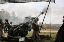 Marines from Training and Education Command fire the M777 Lightweight 155mm Howitzer during a demonstration Oct. 20, aboard Marine Corps Base Quantico, Va. During the demonstration, employees from Marine Corps Systems Command’s Ammunition Program Management Office gained first-hand experience of field artillery Marines in action to inform their work behind the scenes at MCSC. (U.S. Marine Corps photo by Mathuel Browne)