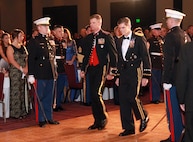 U.S. Army General Joseph L. Votel, commander, U.S. Central Command, and Lieutenant General William D. Beydler, commander, U.S. Marine Corps Forces Central Command, march into the 241st Marines Birthday Ball ceremony, in downtown Tampa, Fla., Nov. 12.  The evening's guest of honor, General Votel, spoke to more than 900 servicemembers and guests thanking the Marines for their warrior ethos and service to CENTCOM and the region.
