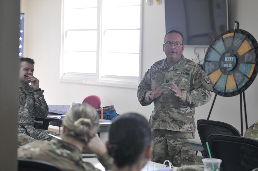 Sexual Assault Response Coordinators listen during a presentation given by Chaplain Efrain Avila-Juarbe, Nov. 9, Camp Parks, Dublin, Calif. Avila-Juarbe, a chaplain at Camp Parks, emphasized his ability to provide complete confidentiality during counseling sessions for victims. Avila-Juarbe also shared that all Soldiers are eligible for mental health counseling through the Family Life Program. His presentation was part of a 10-day certification course for 35 SARC coordinators assigned to the command and subordinate units, Oct. 31 - Nov. 10.  (U.S. Army Reserve photo by Sgt. 1st Class LaTonya Kelly)