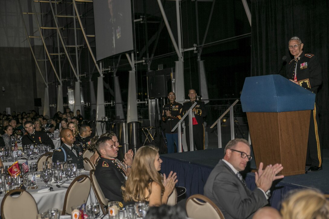 Calif. – Lt. Gen. Rex C. McMillian, commander of Marine Forces Reserve and Marine Forces North, speaks at 2nd Battalion, 23rd Marine Regiment’s 241st Marine Corps Birthday Ball as their guest of honor, Nov. 12, 2016, at the Ronald Reagan Presidential Library and Museum in Simi Valley, Calif. The Marine Corps Ball has been a Marine Corps tradition since 1951 and includes a sword detail, the reading of the Commandant of the Marine Corps’ birthday message and an official cake cutting for the oldest and youngest Marines present.  