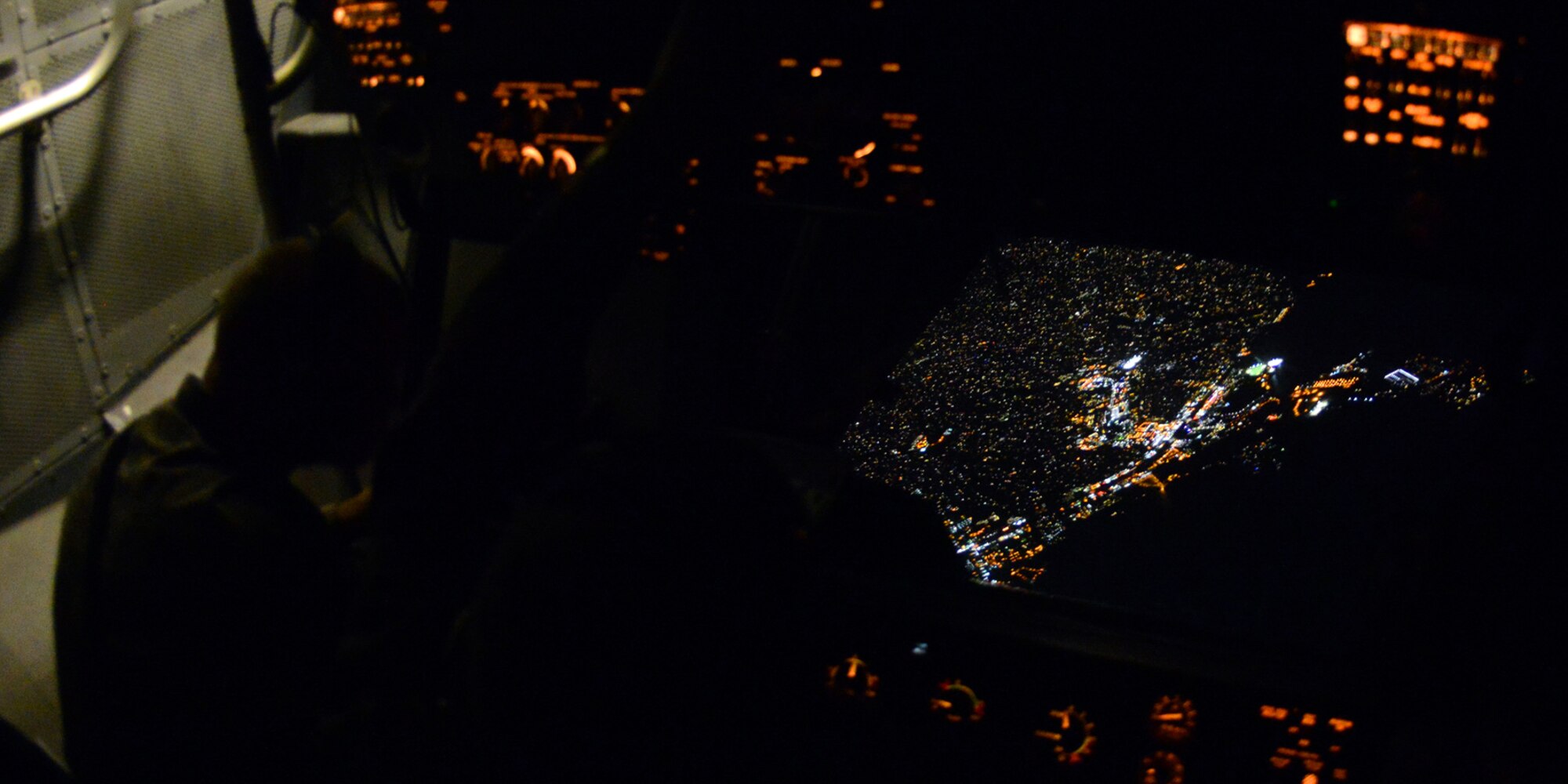 The view from the KC-10 Extender boom port window Nov. 16, 2016 out of Travis Air Force Base, Calif.  F-16 pilots train on aerial refueling operations to be prepared for longer mission requirements.  (U.S. Air Force photo by Senior Airman Devante Williams)