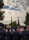 At exactly 12:30 p.m., Nov. 11, 2016, a C-17 Globemaster III from Travis Air Force Base, Calif., flies over downtown Fairfield, Calif., marking the start of the city’s Veterans Day Parade.  A color guard formation from the TAFB Honor Guard led the Travis portion of the parade, followed by the U. S. Air Force Band of the Golden West Marching Band, a formation of Airmen and the grand marshal, Col. John Klein Jr., 60th Air Mobility Wing commander joined by his wife and daughter.  More than 1,000 spectators watched as 71 entries participated in the Veterans Day Commemoration and Parade. (U.S. Air Force Photo by T.C. Perkins Jr.)