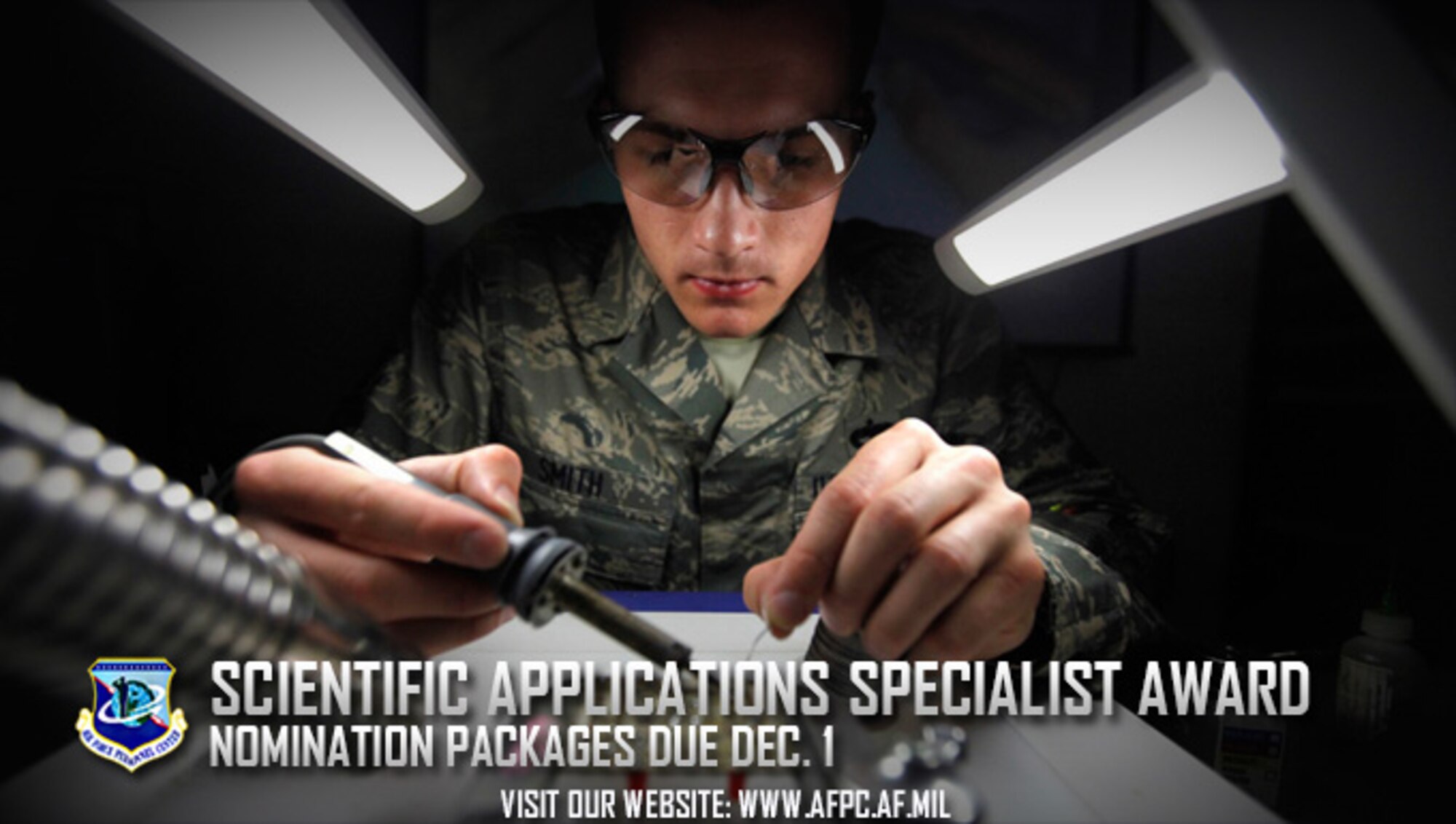 The 2016 Scientific Applications Specialist Award nomination packages are due to the Air Force Personnel Center no later than Dec. 1. This awards program recognizes the Outstanding Air Force Scientific Applications Specialist in three distinct categories: technician, supervisor and manager. (U.S. Air Force courtesy photo) 