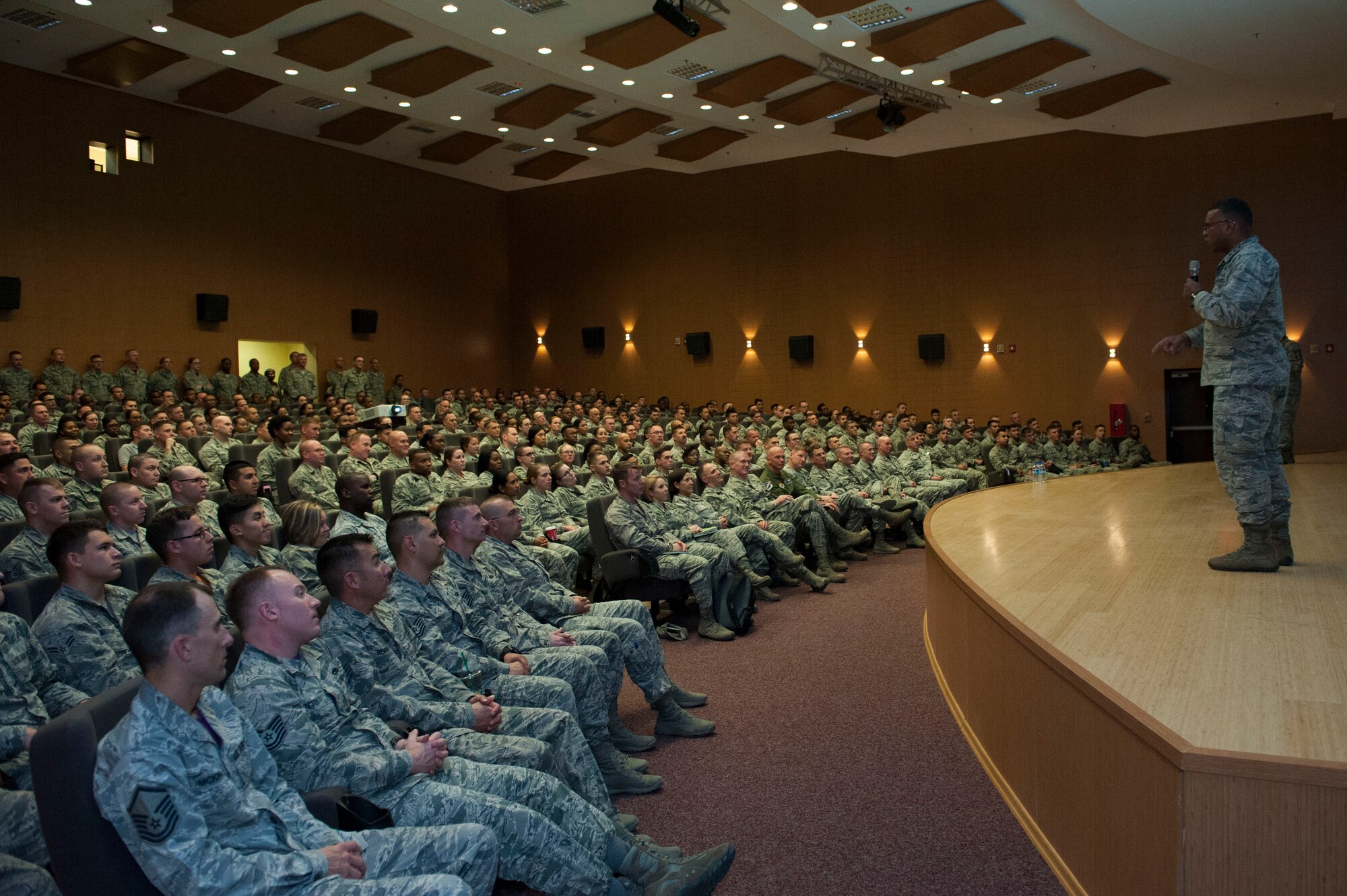 Lt. Gen. Richard M. Clark, 3rd Air Force commander, speaks to 39th Air Base Wing Airmen Nov. 18, 2016, at Incirlik Air Base, Turkey. Clark discussed the importance of the mission here at Incirlik. (U.S. Air Force photo by Tech. Sgt. Caleb Pierce)