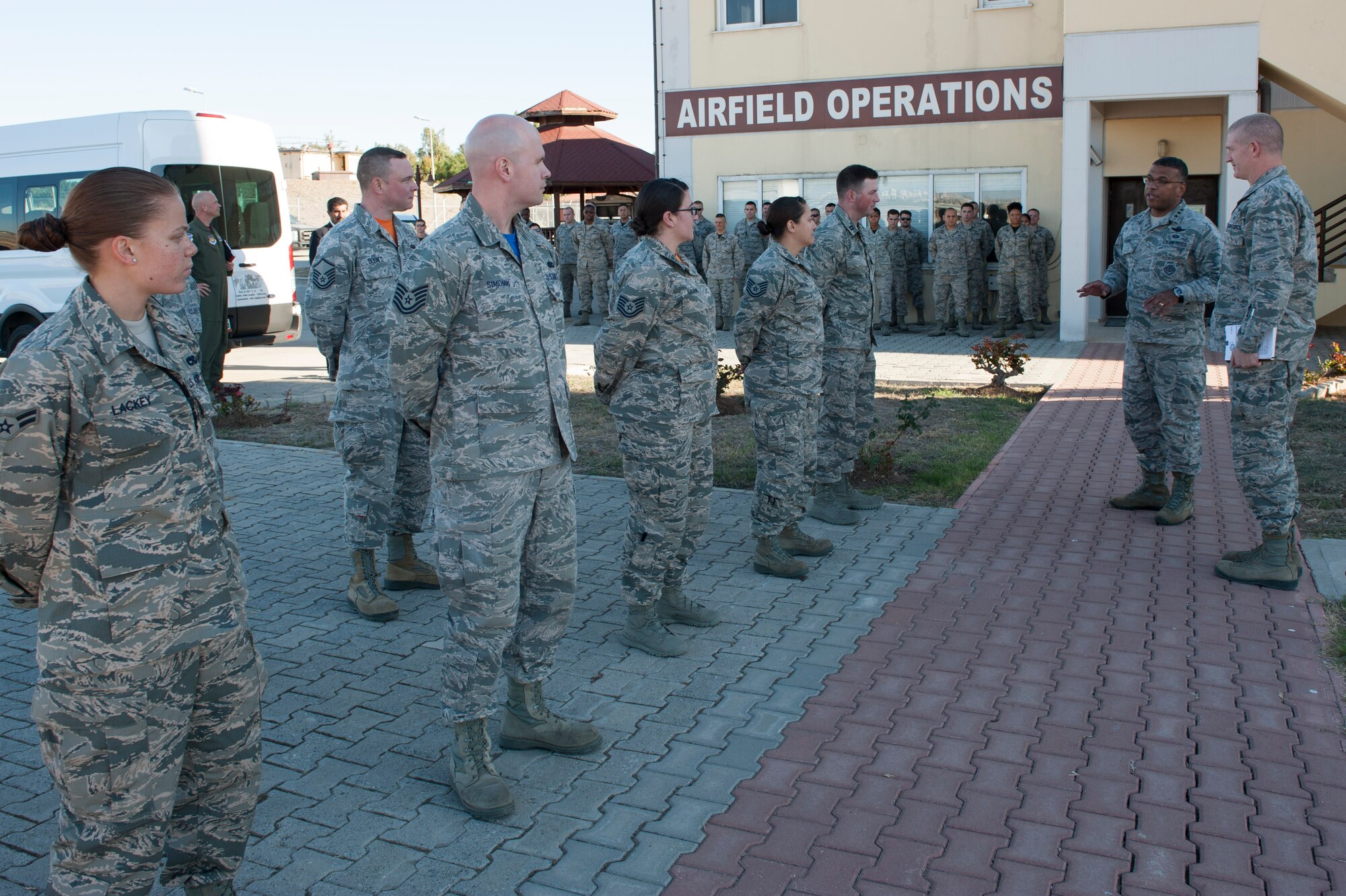 Lt. Gen. Richard M. Clark, 3rd Air Force commander, meets with Airmen during an immersion tour Nov. 18, 2016, at Incirlik Air Base, Turkey. Clark visited Airmen to meet and speak about the diverse and important missions the base is supporting. (U.S. Air Force photo by Tech. Sgt. Caleb Pierce) 
