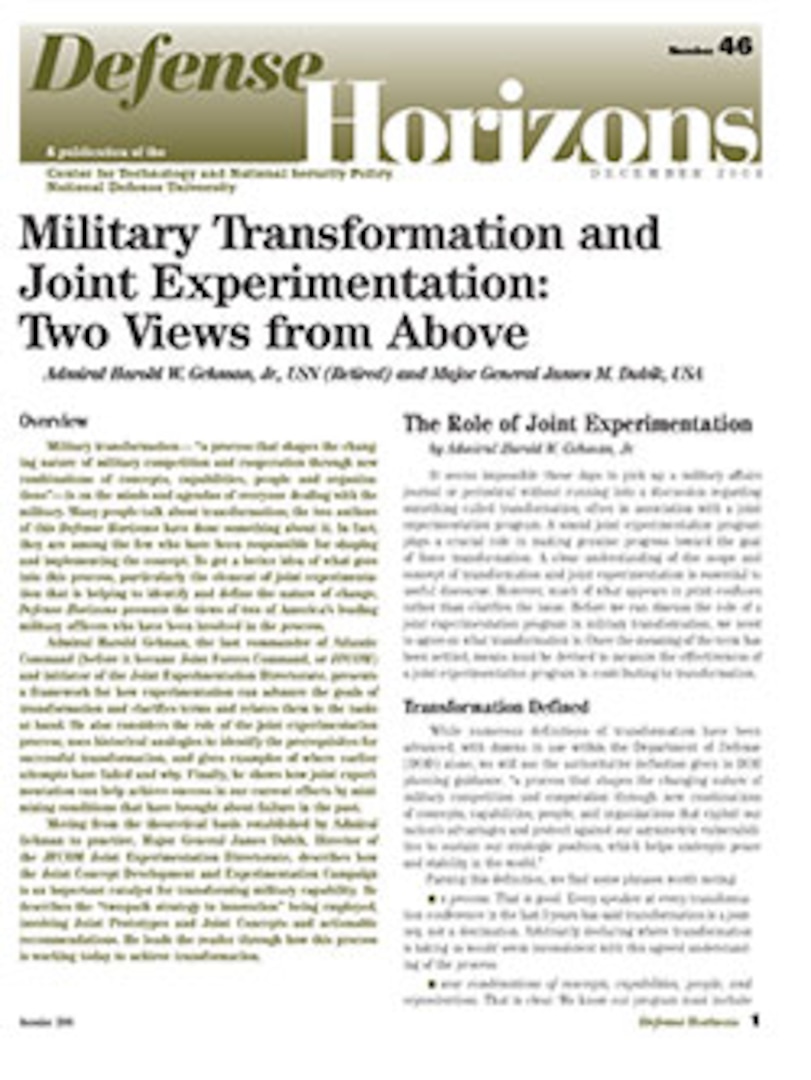 Military Transformation and Joint Experimentation: Two Views from Above ...