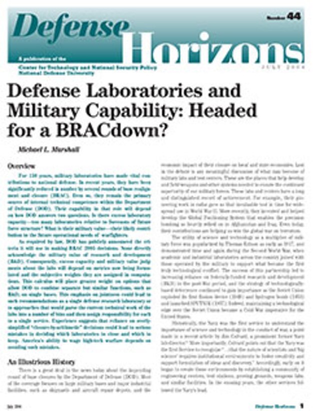 Defense Laboratories and Military Capability: Headed for a BRACdown