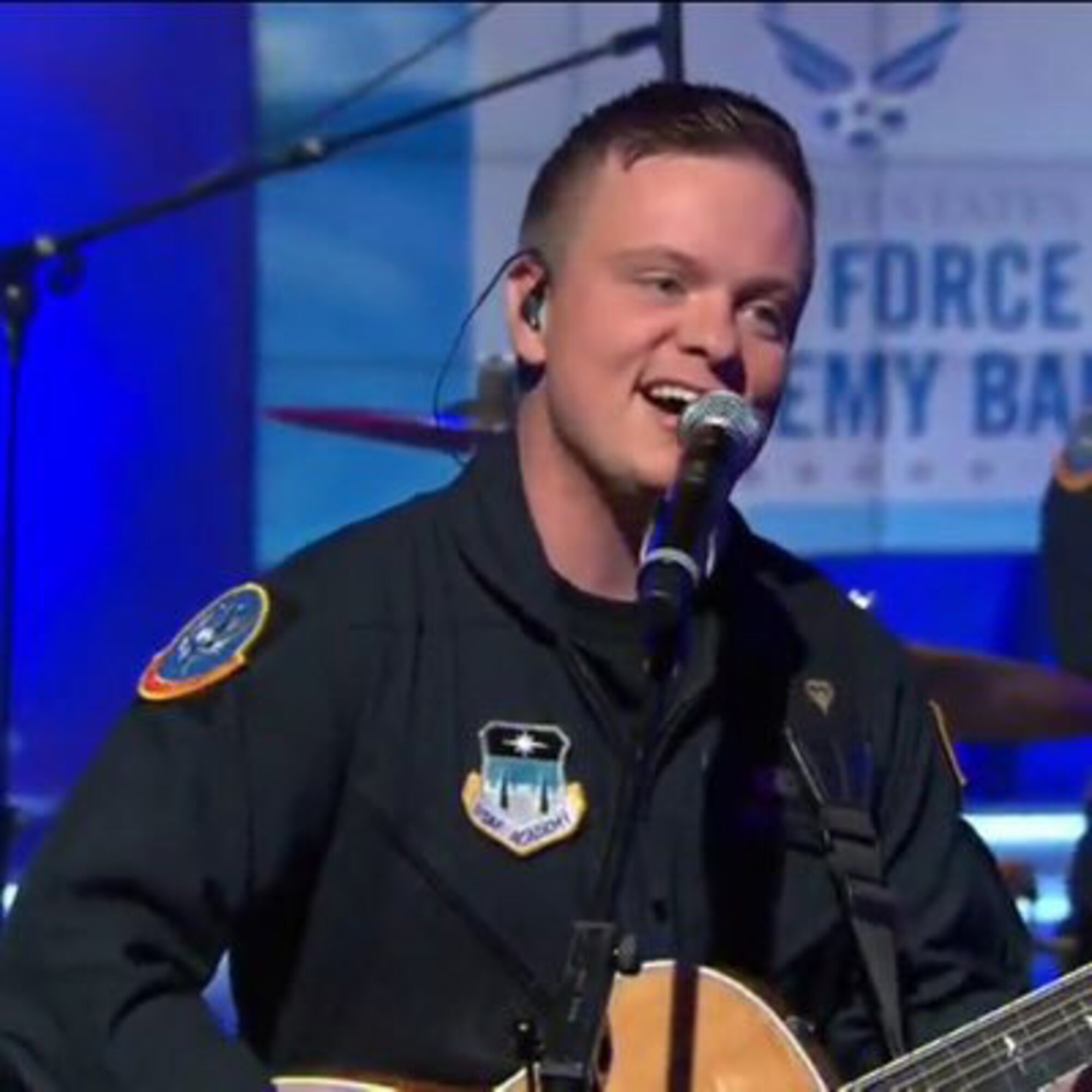 Airman 1st Class Jamie Teachenor, a Nashville singer-songwriter, is featured on the "Here We Are," Wild Blue Country's latest release. Wild Blue Country is the U.S. Air Force Academy Band's Country Music ensemble. Before enlisting in the Air Force in 2015, Teachenor, 36, spent the better part of two decades singing on Country Music recordings and writing songs for mainstream Country artists Luke Bryan, Blake Shelton, Trisha Yearwood, and others. (U.S. Air Force photo)