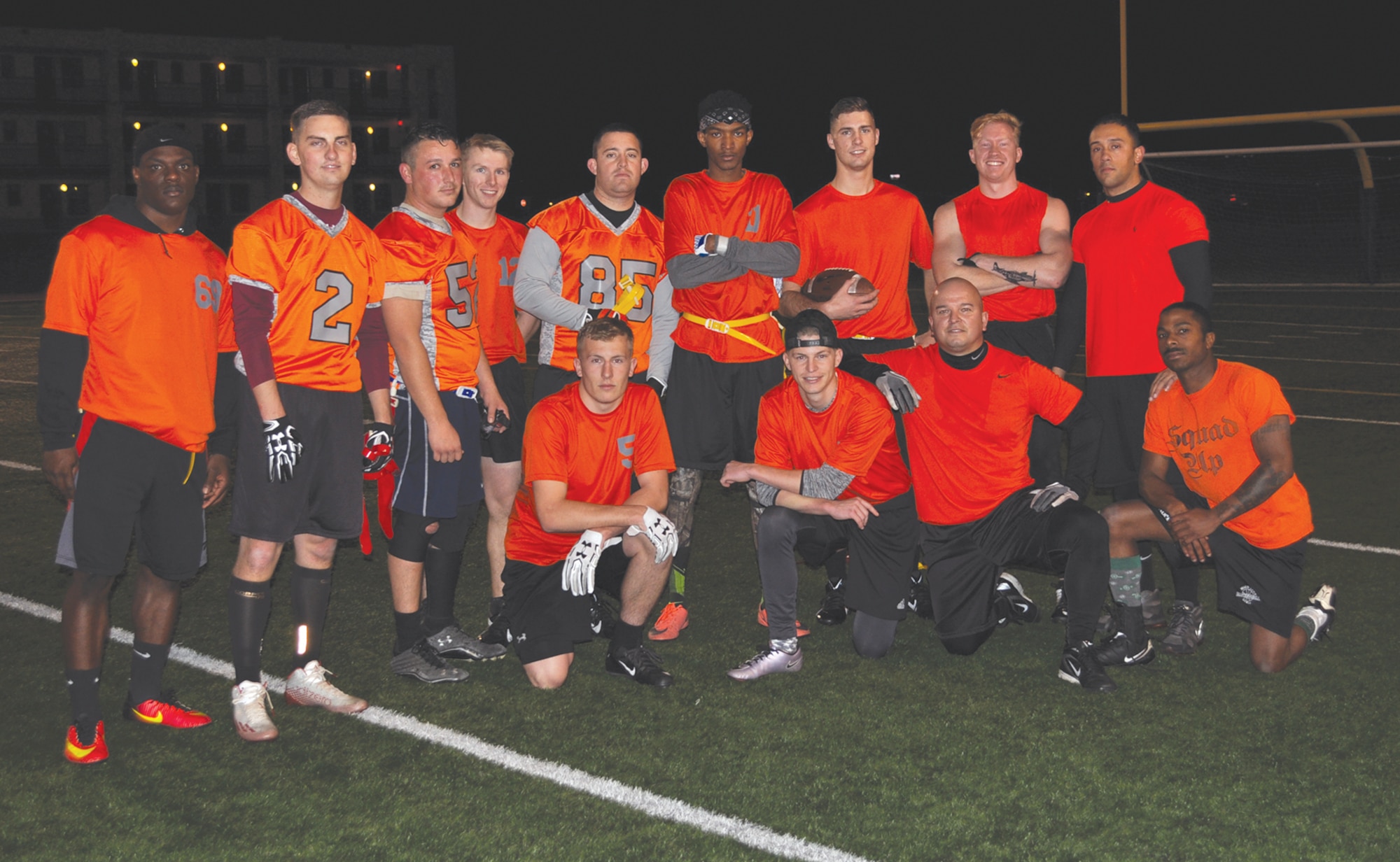 The 552nd MXS squad beat the 424th Thunder Nov. 10 to secure a berth in the intramural flag football championship Nov. 15. The 10-10 tie was decided on a 1-yard gain by the 552nd in double overtime. (Air Force photo by John Parker)