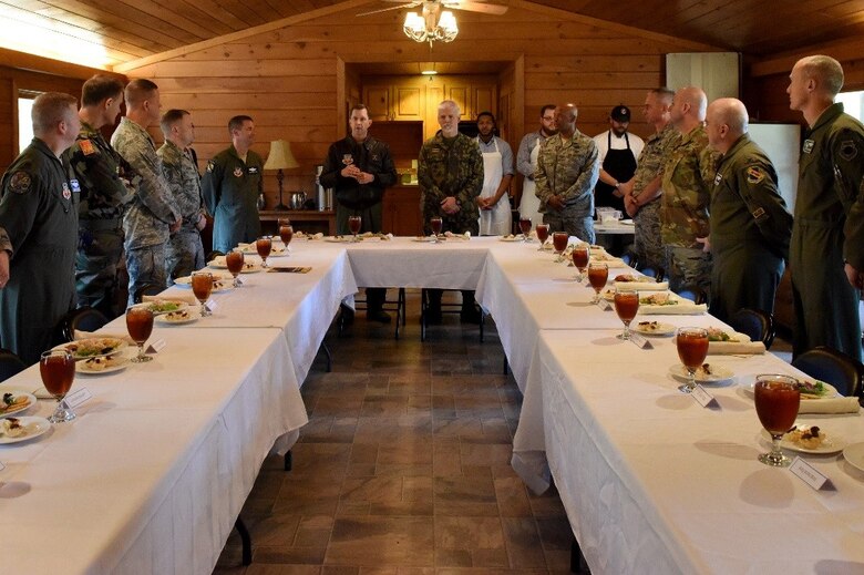 Col. Christopher Sage, 4th Fighter Wing commander, introduces Gen. Petr Pavel, NATO military committee chairman, during a lunch meeting, Nov. 15, 2016, at Seymour Johnson Air Force Base, North Carolina. Pavel is the first leader from a former Warsaw Pact nation to serve as NATO’s senior military officer. (U.S. Air Force photo by Airman Miranda A. Loera)