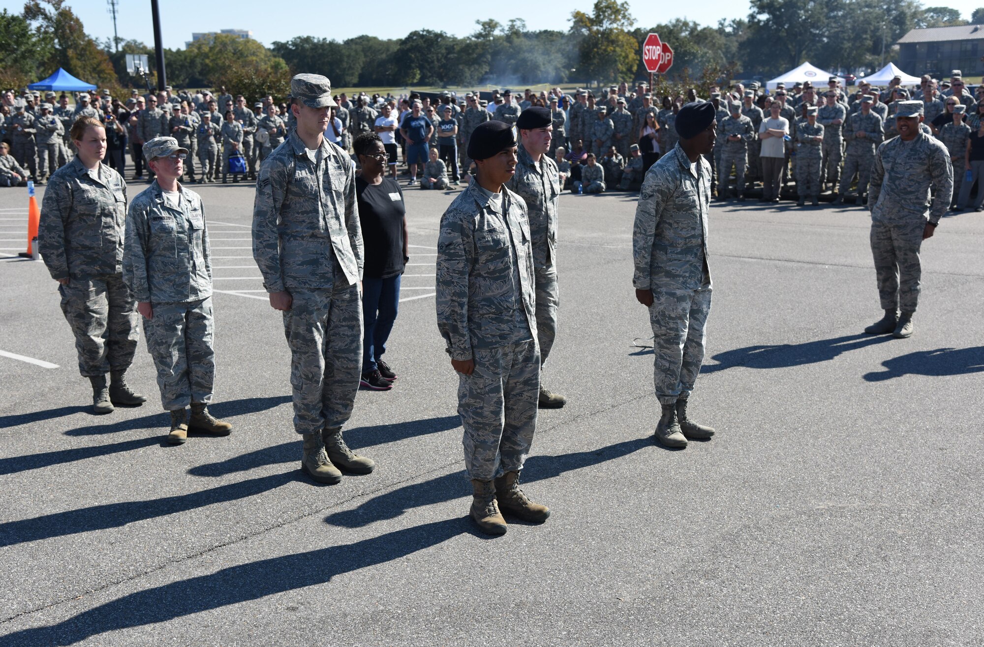Keesler personnel participate in a “Knock Out” drill competition at Dragon Fest Nov. 17, 2016, on Keesler Air Force Base, Miss. Dragon Fest was the final event held for Dragon Week, which focused on resiliency and teambuilding initiatives across the base. (U.S. Air Force photo by Kemberly Groue)