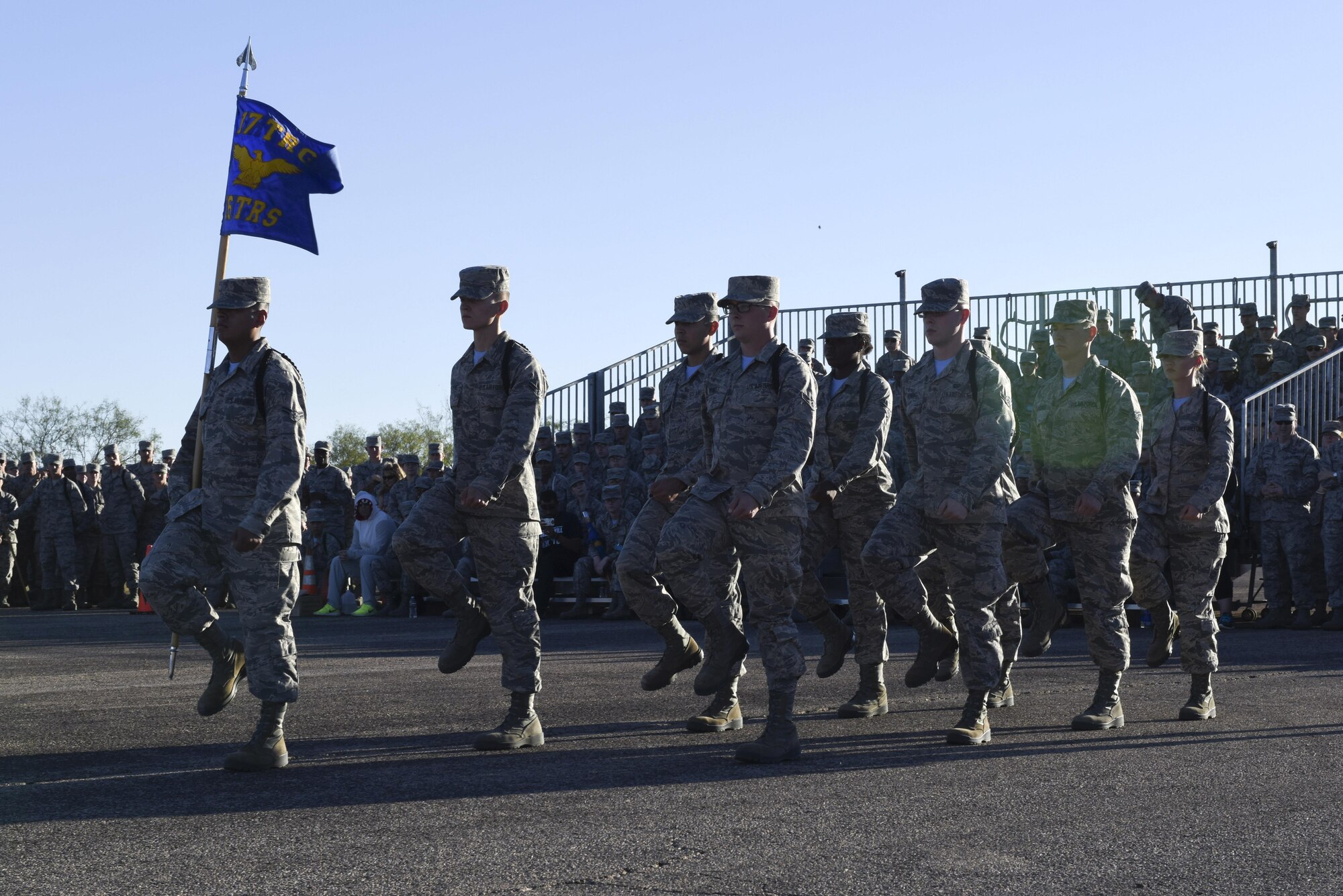 316th Training Squadron Airmen compete for the best drill team title at the flight line on Goodfellow Air Force Base, Texas, Nov. 16, 2016. The 316th TRS drill team won first place in the competition. (U.S. Air Force photo by Airman 1st Class Chase Sousa/Released)