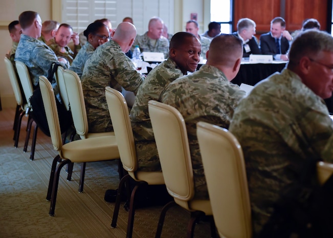 U.S. Air Force General Darren McDew, U.S. Transportation Command (USTRANSCOM) commander, convenes the USTRANSCOM Component Commanders conference here, Nov. 15, 2016. McDew and other key leaders from USTRANSCOM met to discuss common themes across command.